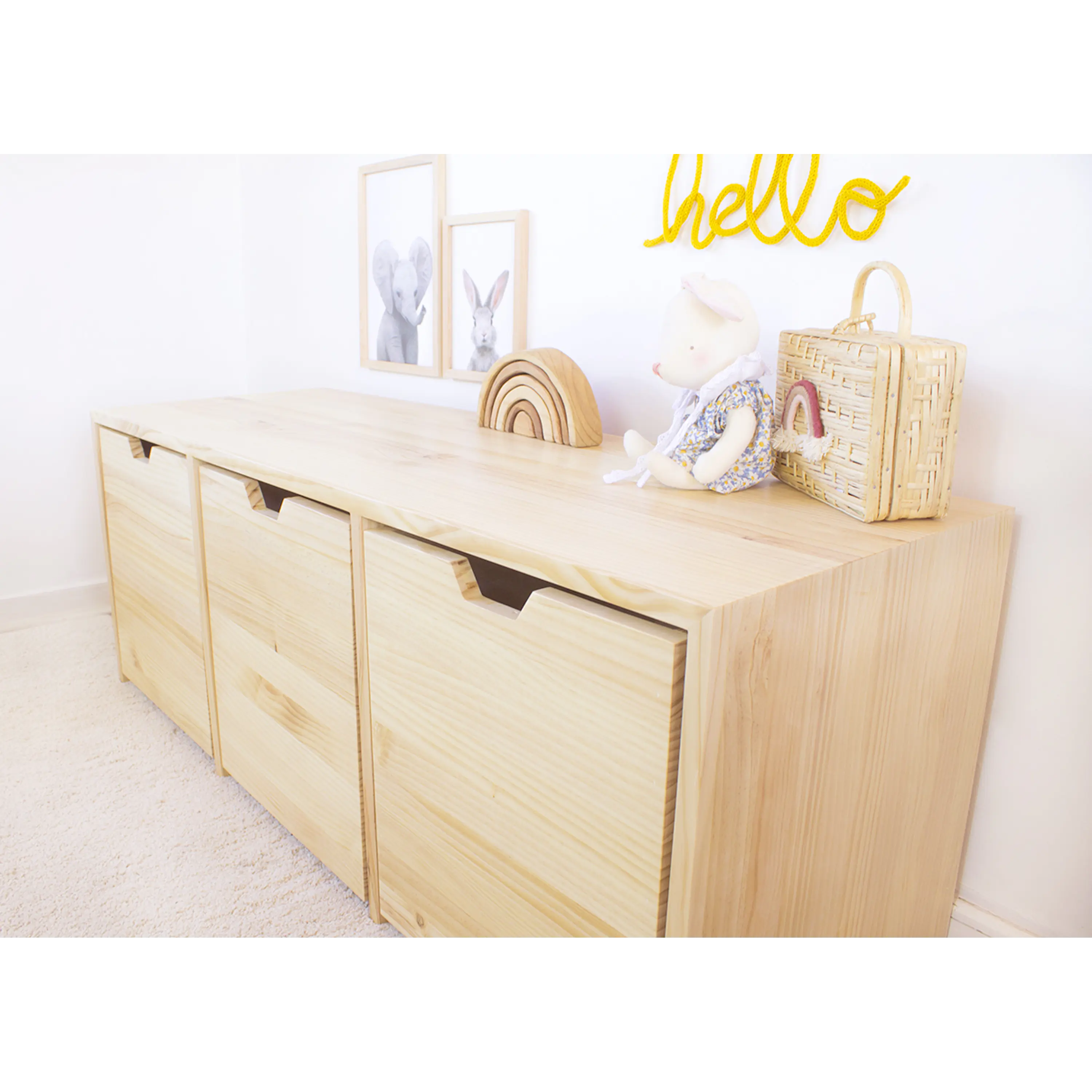 Mueble organizador de madera natural / cajones con ruedas ocultas (opción 2, 3 o 4 cajones)  4