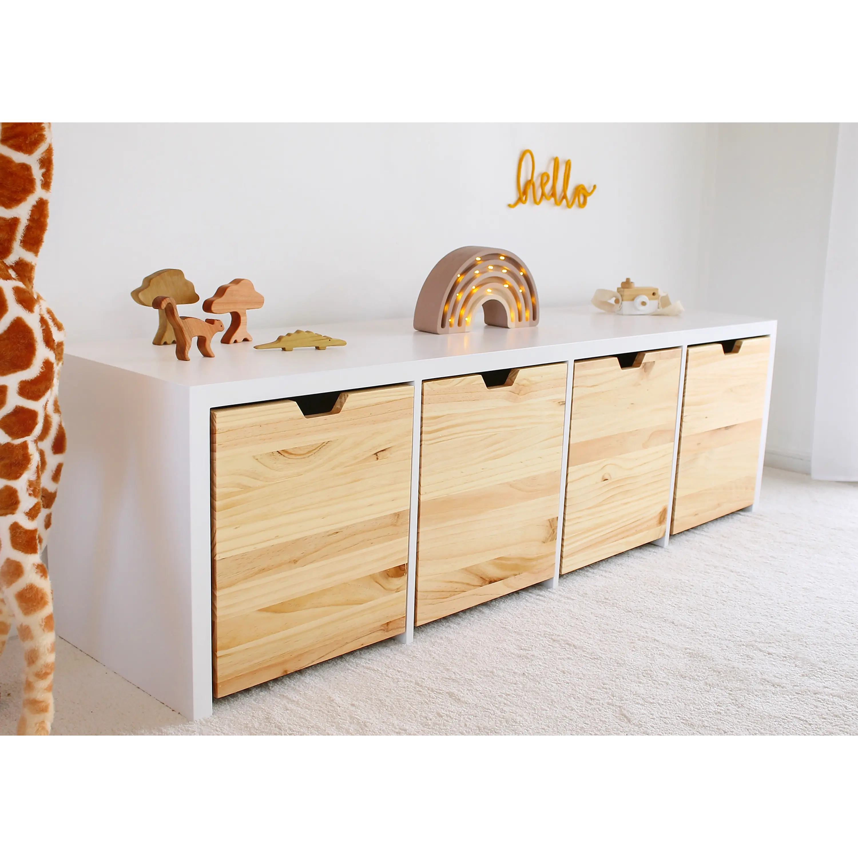 Mueble Juguetero Infantil blanco / madera con ruedas (opción 2, 3, 4 y 5 cajones)  5