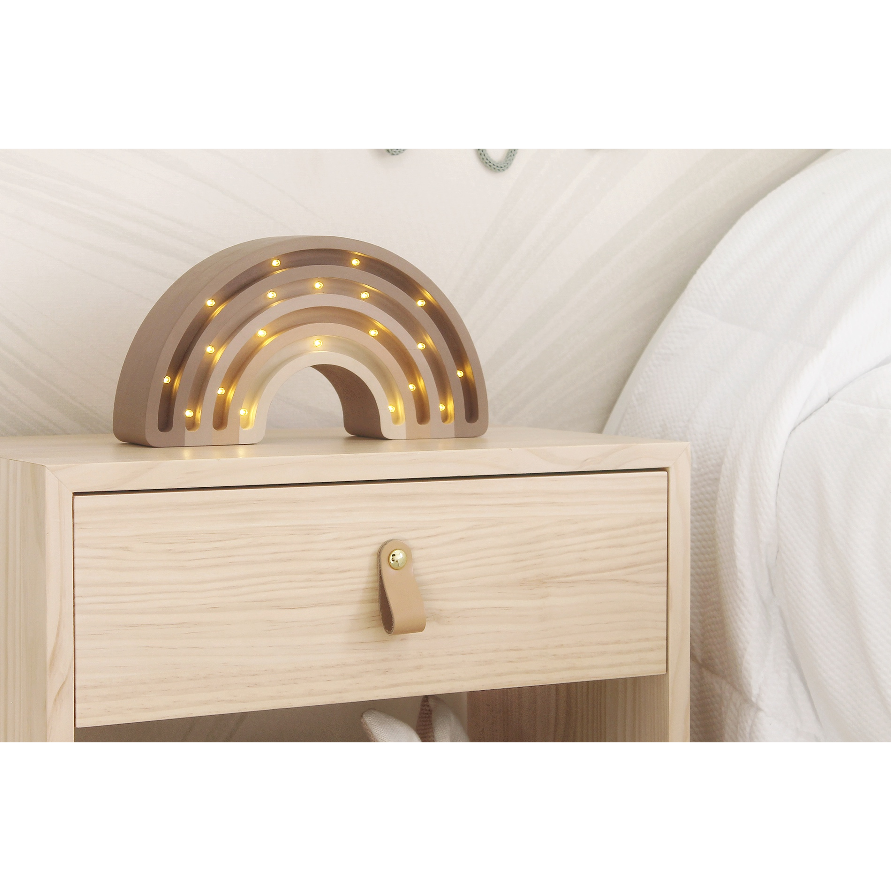 Velador con tirador de cuero  / Modelo Malta Blanqueado  2