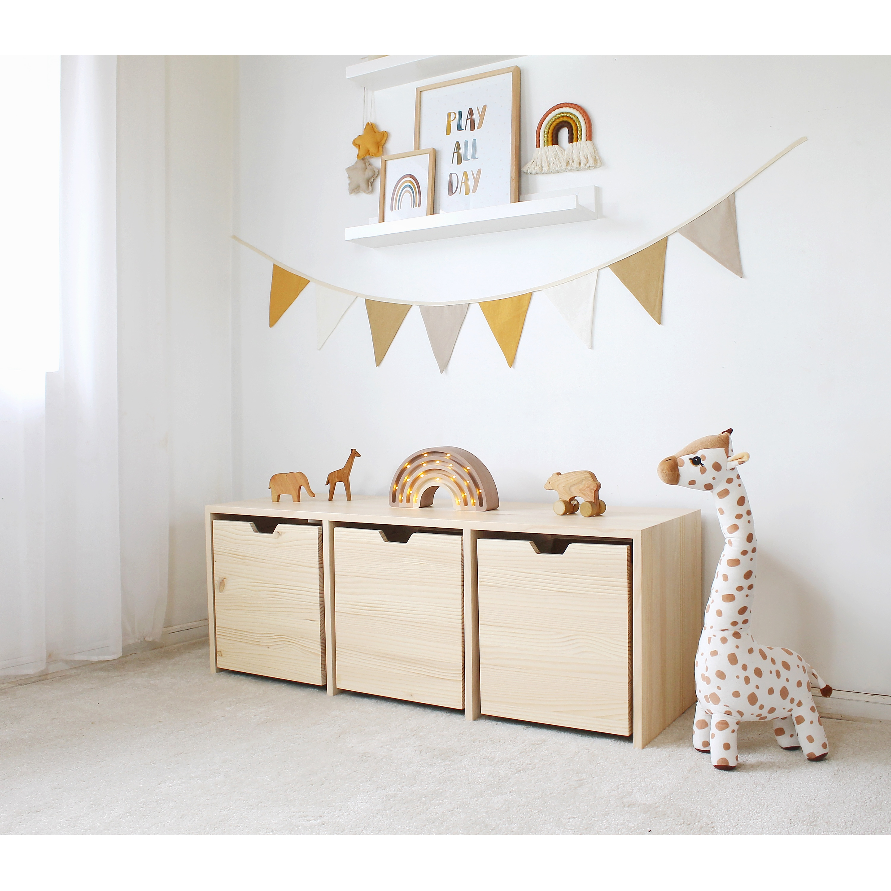 Mueble organizador de madera blanqueada, cajones con ruedas (opción 2, 3 , 4 o 5 ajones) 1