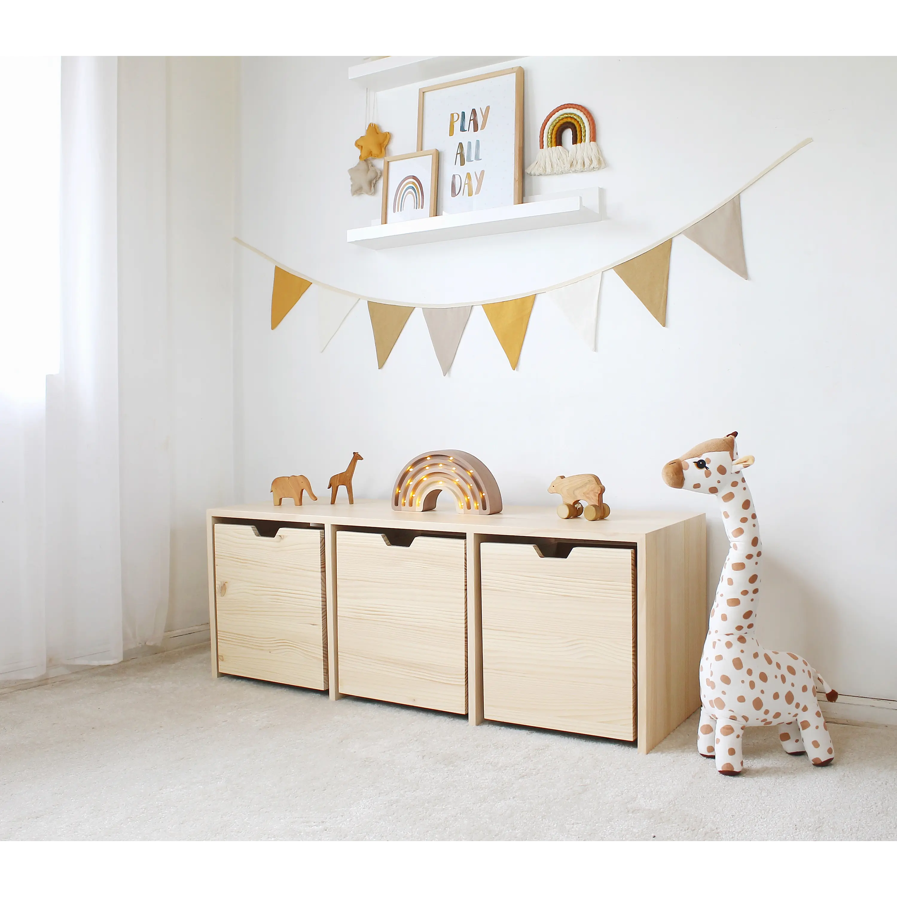 Mueble organizador de madera blanqueada, cajones con ruedas (opción 2, 3 , 4 o 5 ajones) 1