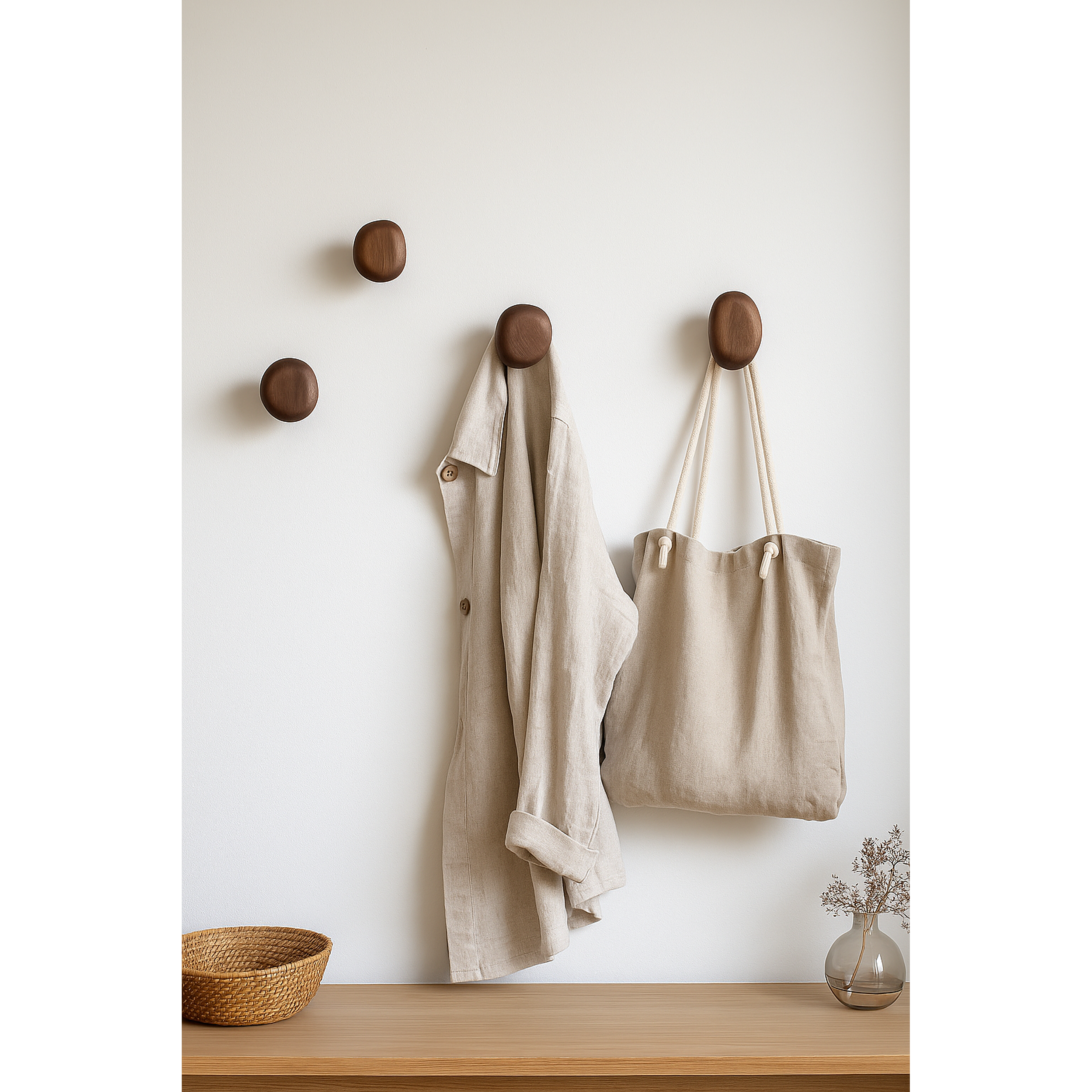 Set 4 percheros de madera diseño orgánico  1