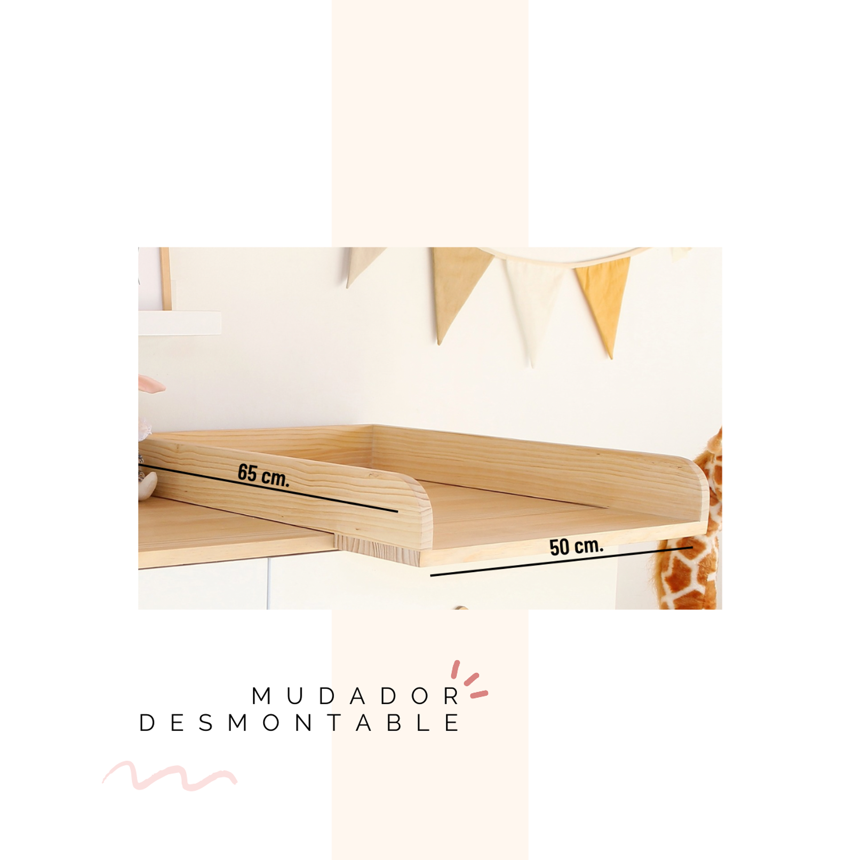 Mudador desmontable de madera (Para cómoda de 50 cm. de profundidad) 1