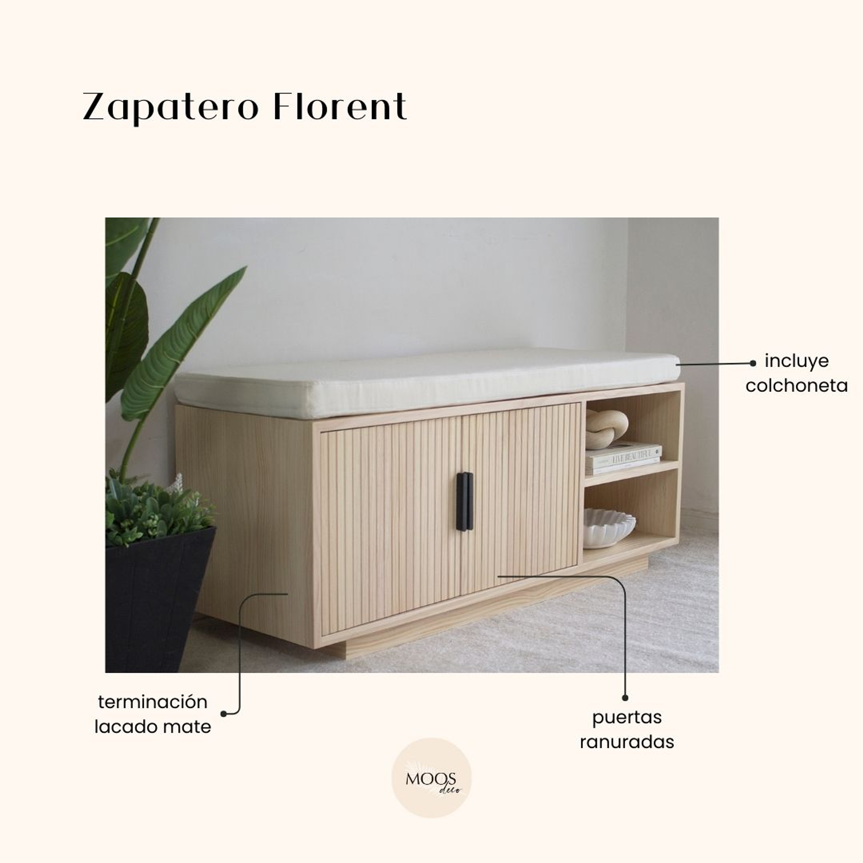 Recibidor zapatero / modelo Florent tinte nogal (incluye colchoneta) 5