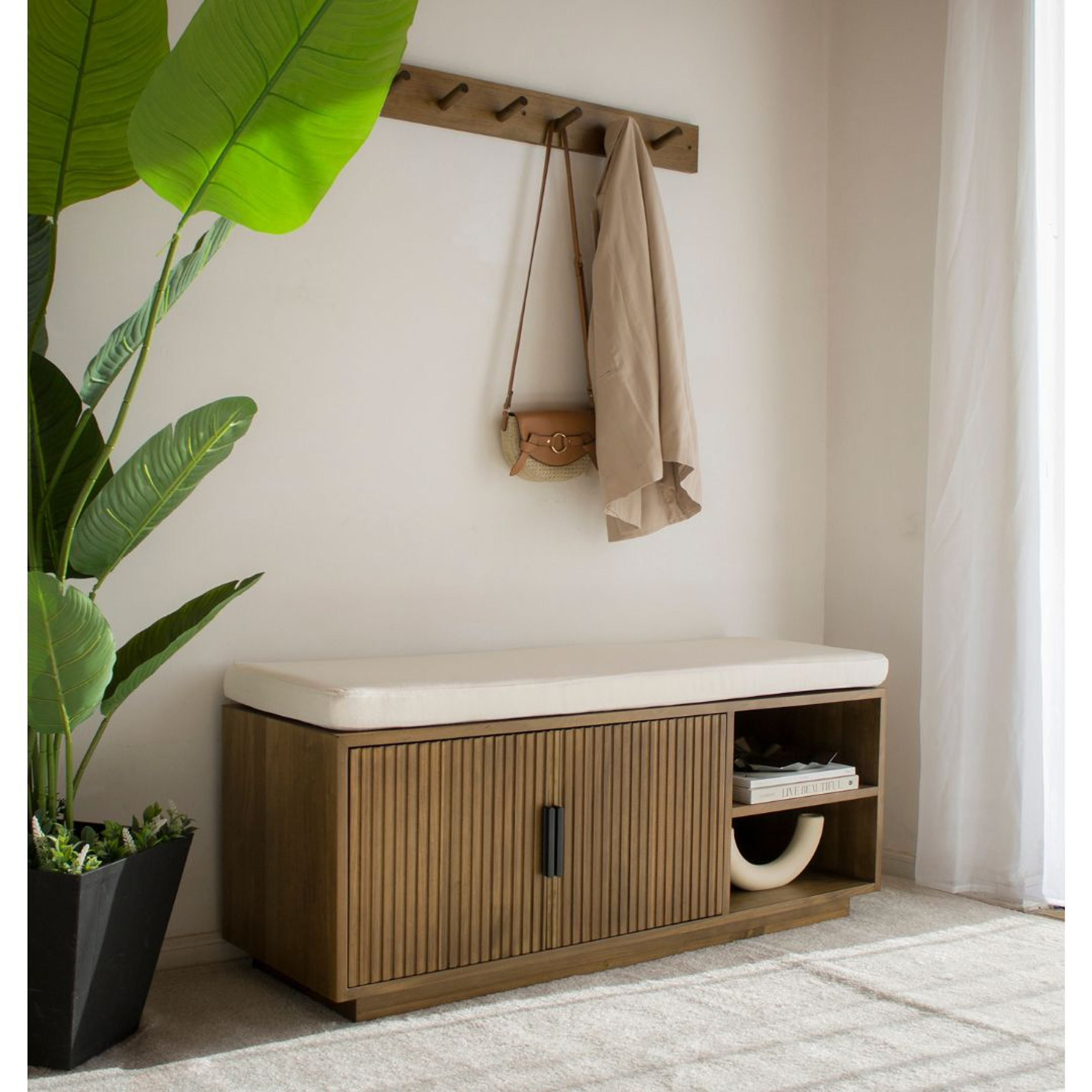 Recibidor zapatero / modelo Florent tinte nogal (incluye colchoneta) 1