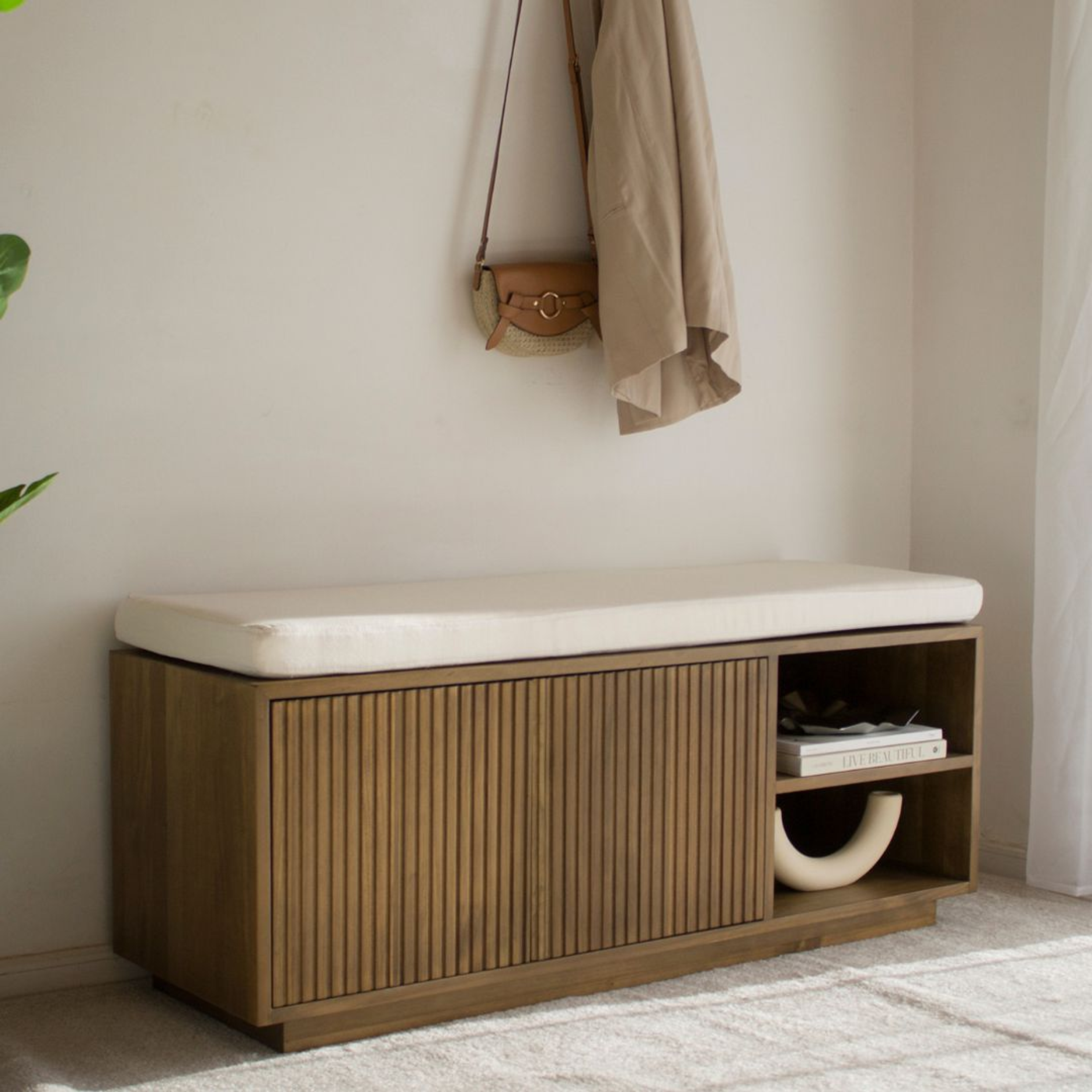 Recibidor zapatero / modelo Florent tinte nogal (incluye colchoneta) 2