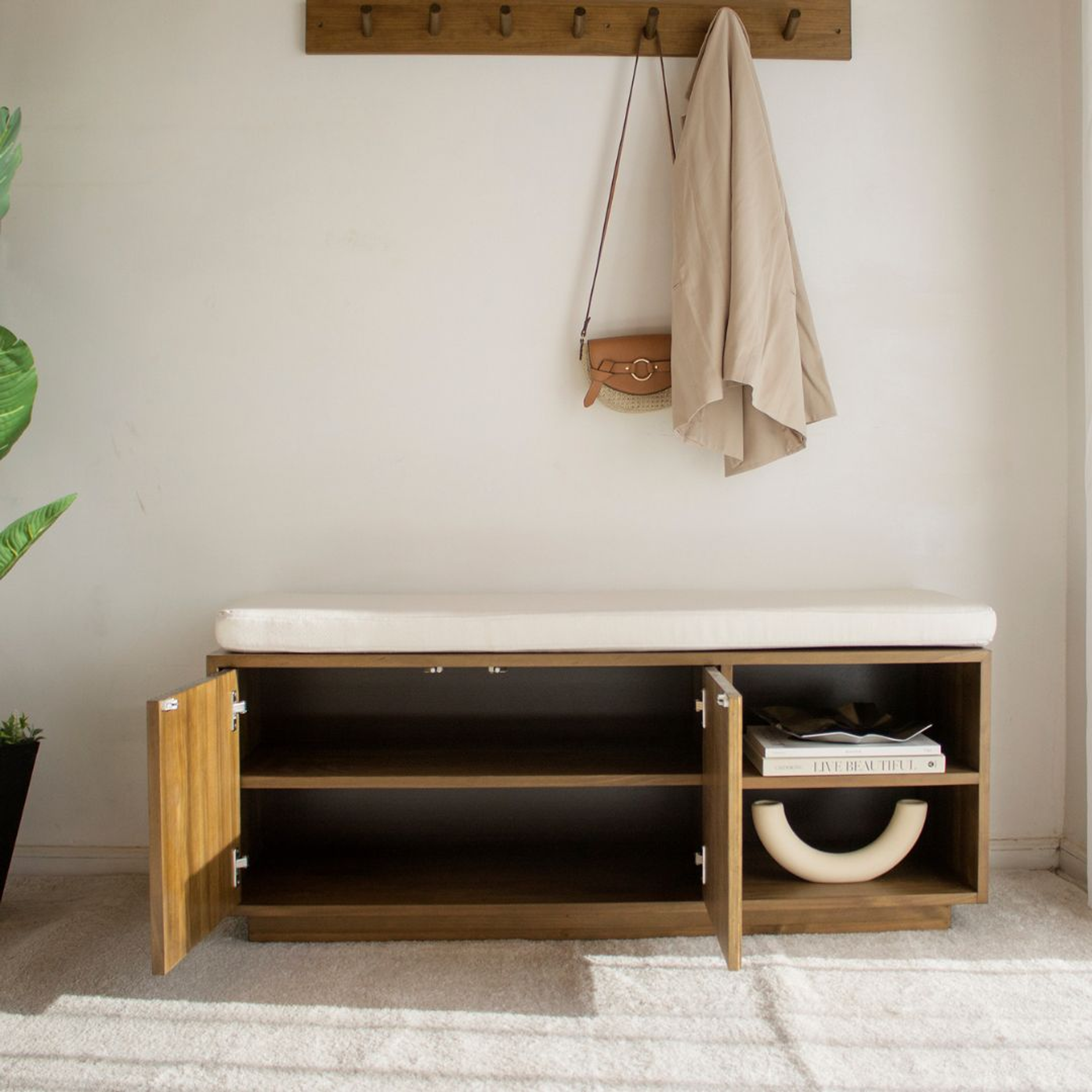 Recibidor zapatero / modelo Florent tinte nogal (incluye colchoneta) 4