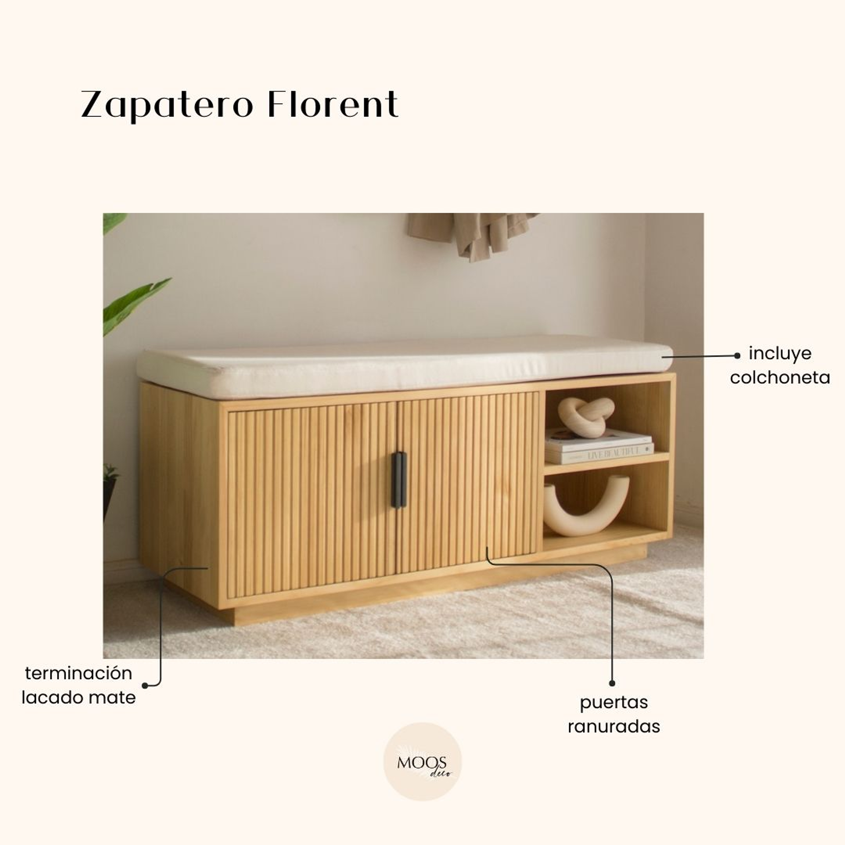 Recibidor zapatero / modelo Florent tinte ámbar (incluye colchoneta) 5