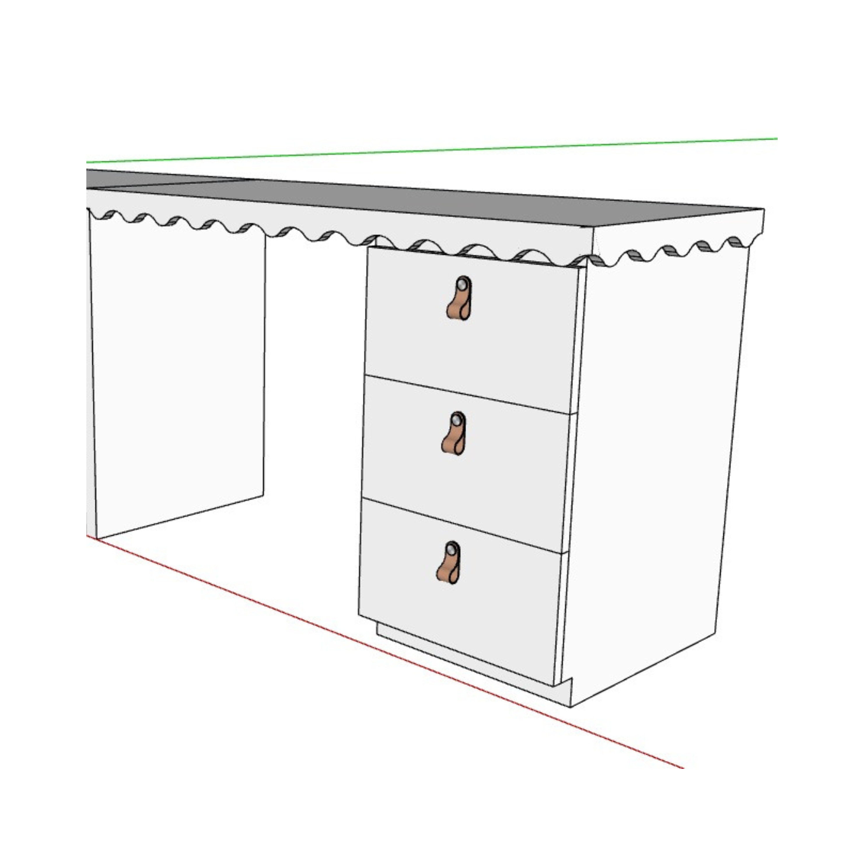 Escritorio Waves personalizado / Blanco con tiradores de cuero  1