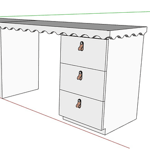 Escritorio Waves personalizado / Blanco con tiradores de cuero 