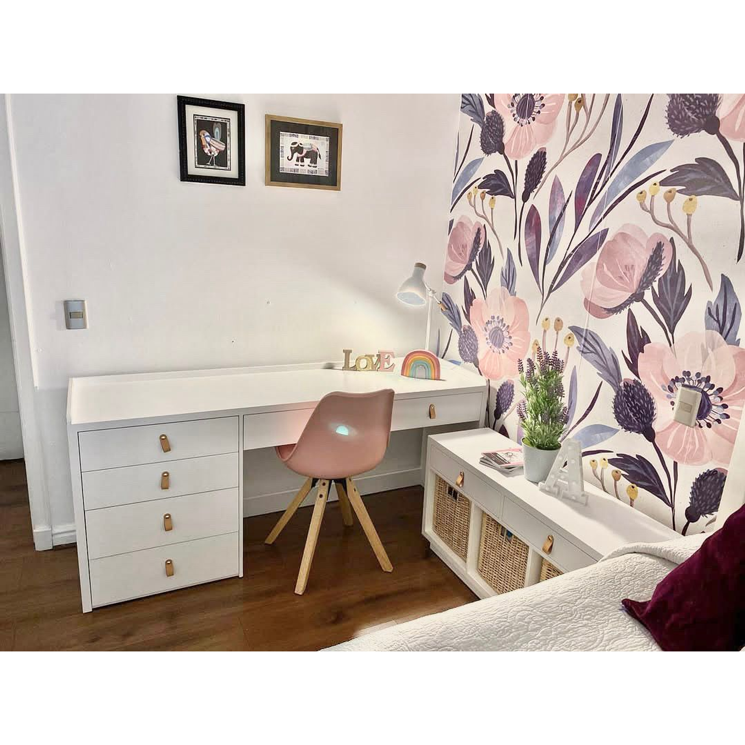 Proyecto personalizado escritorio y velador blanco  1