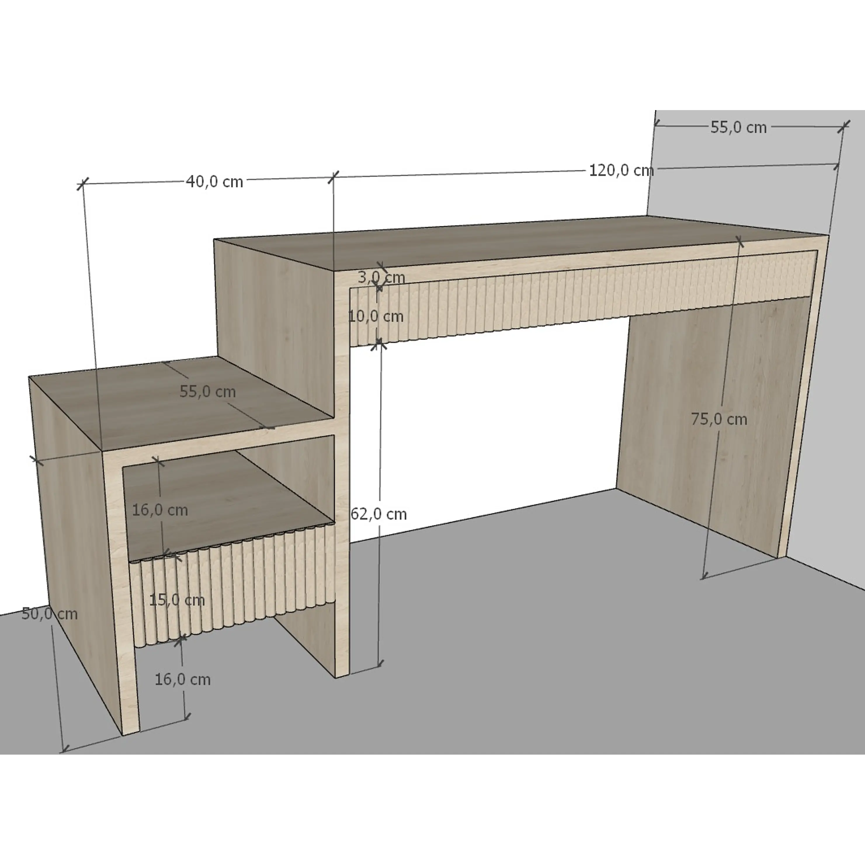 Escritorio de madera con velador integrado  1