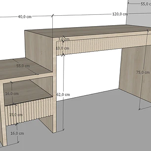 Escritorio de madera con velador integrado 