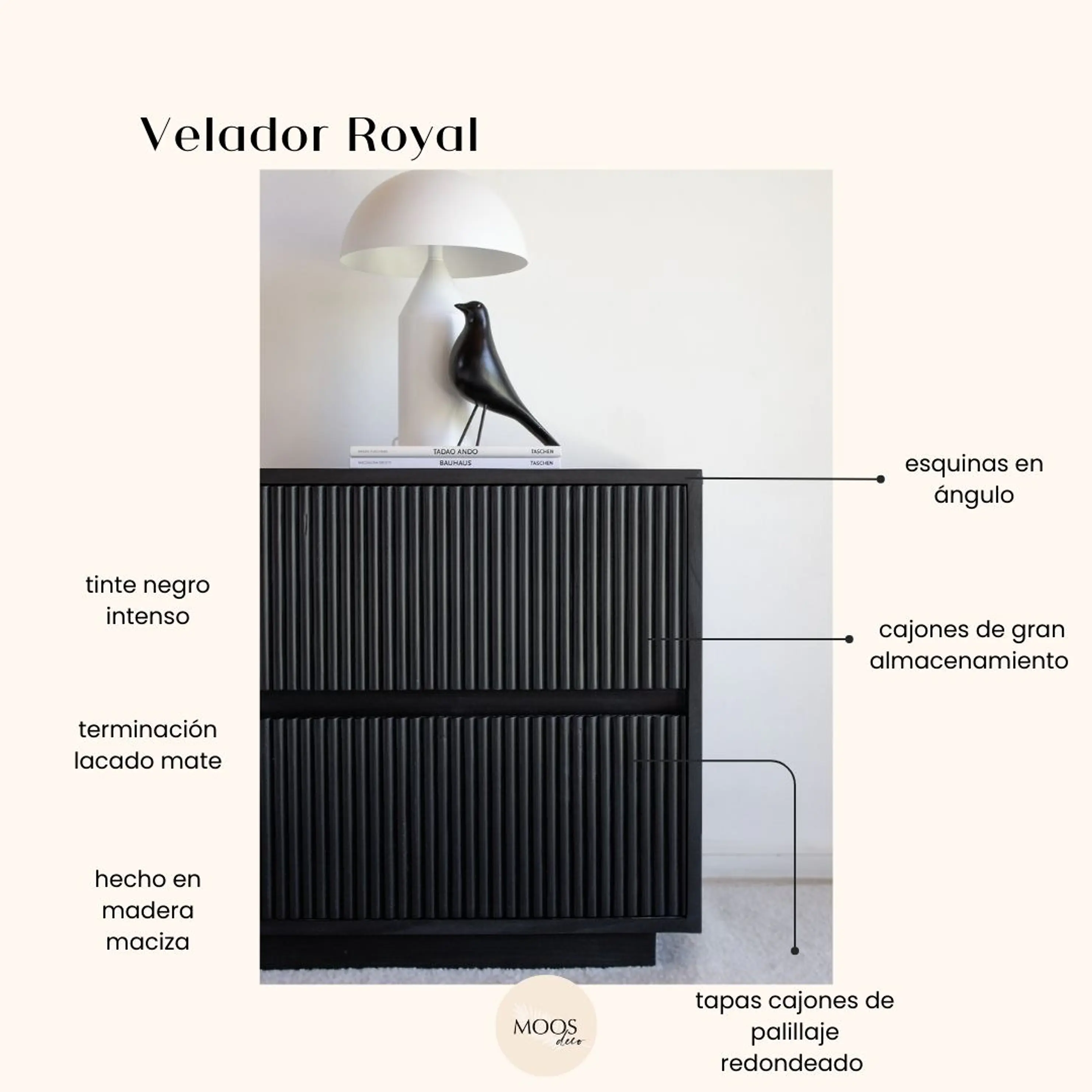 Velador de madera / Modelo Royal negro 50 cm. largo  5