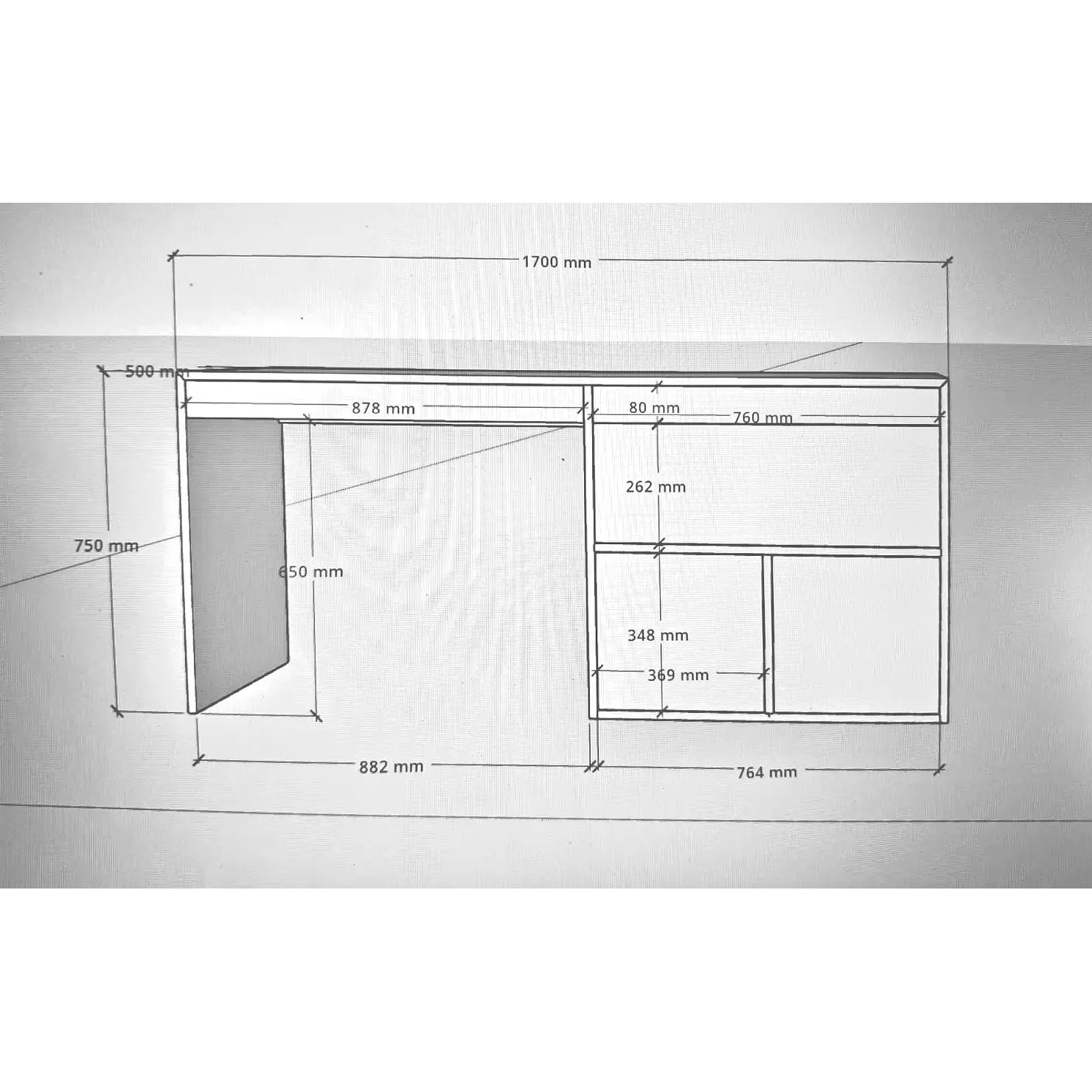 Mueble escritorio personalizado de 5 cajones riel / estructura de madera blanqueada, cajones blancos  1