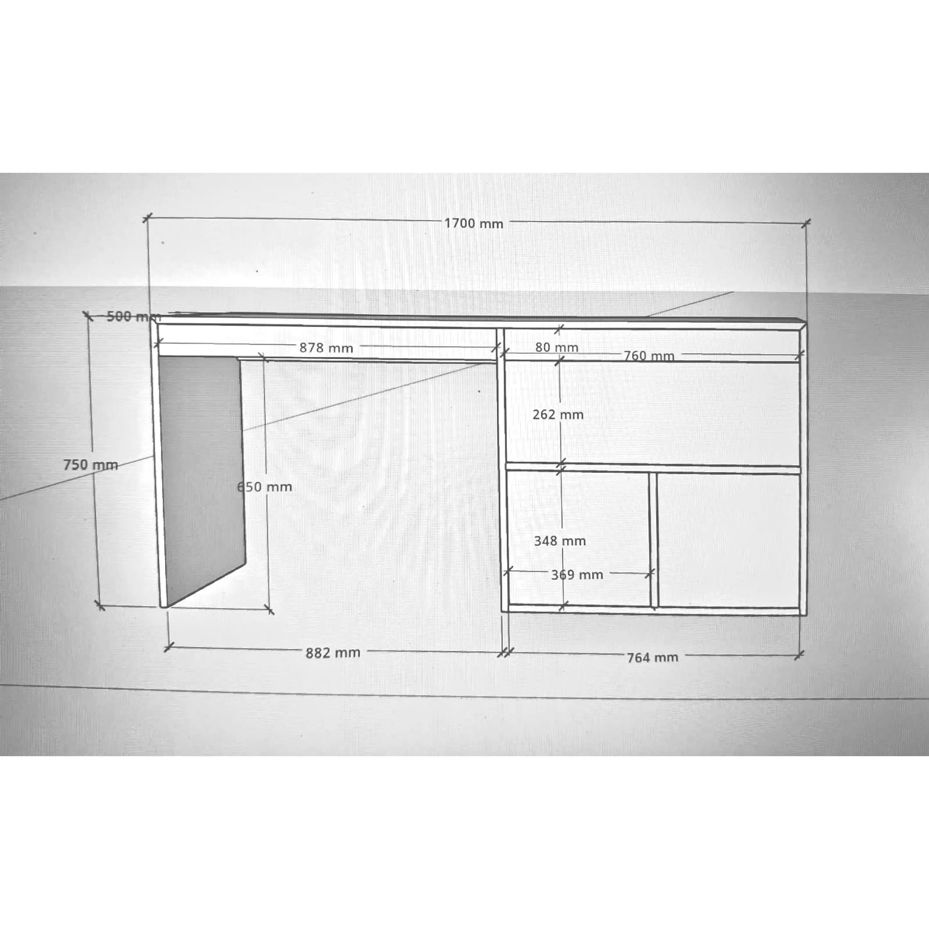 Mueble escritorio personalizado de 5 cajones riel / estructura de madera blanqueada, cajones blancos  1