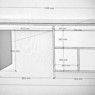 Mueble escritorio personalizado de 5 cajones riel / estructura de madera blanqueada, cajones blancos 