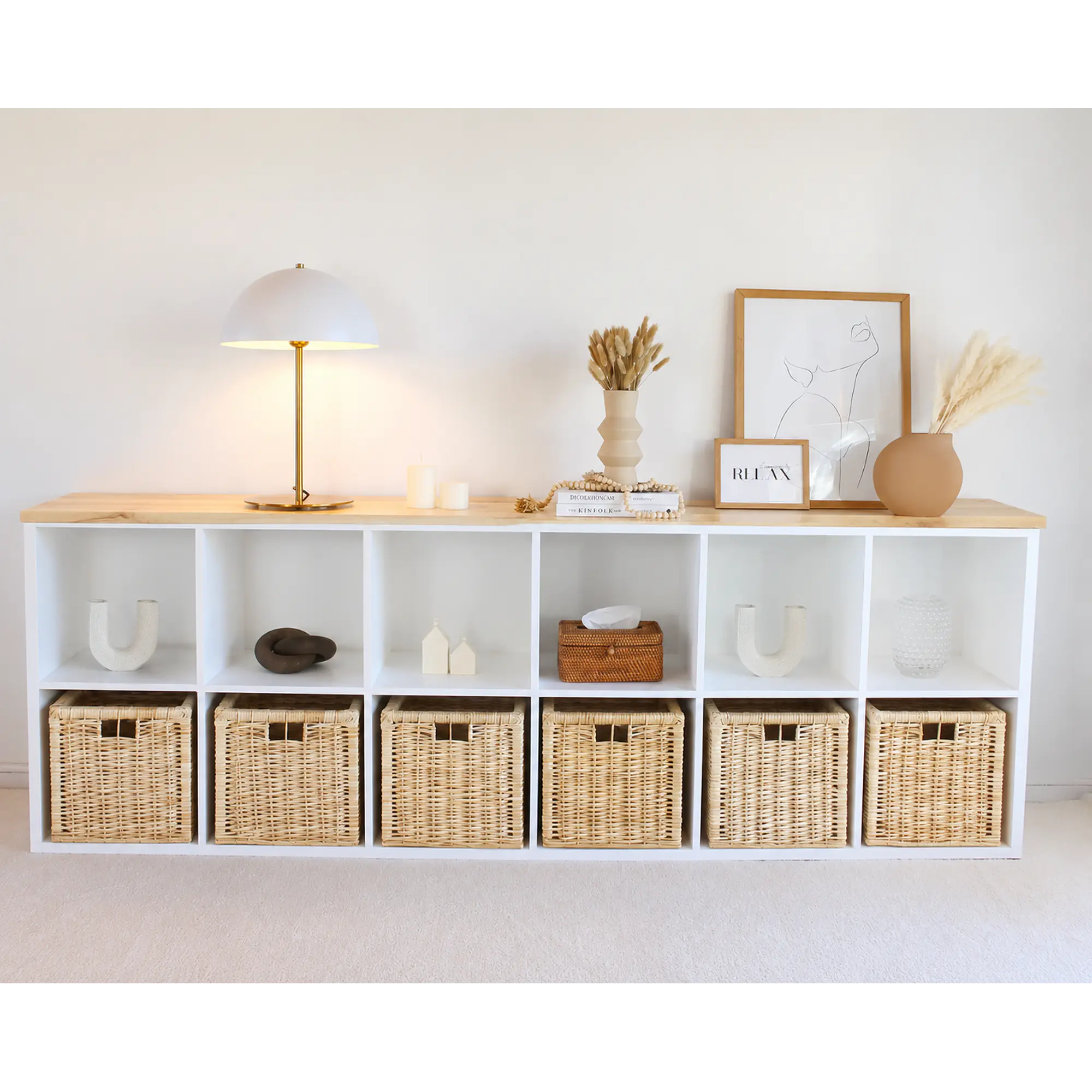Mueble organizador blanco 12 espacios con cubierta de madera  1