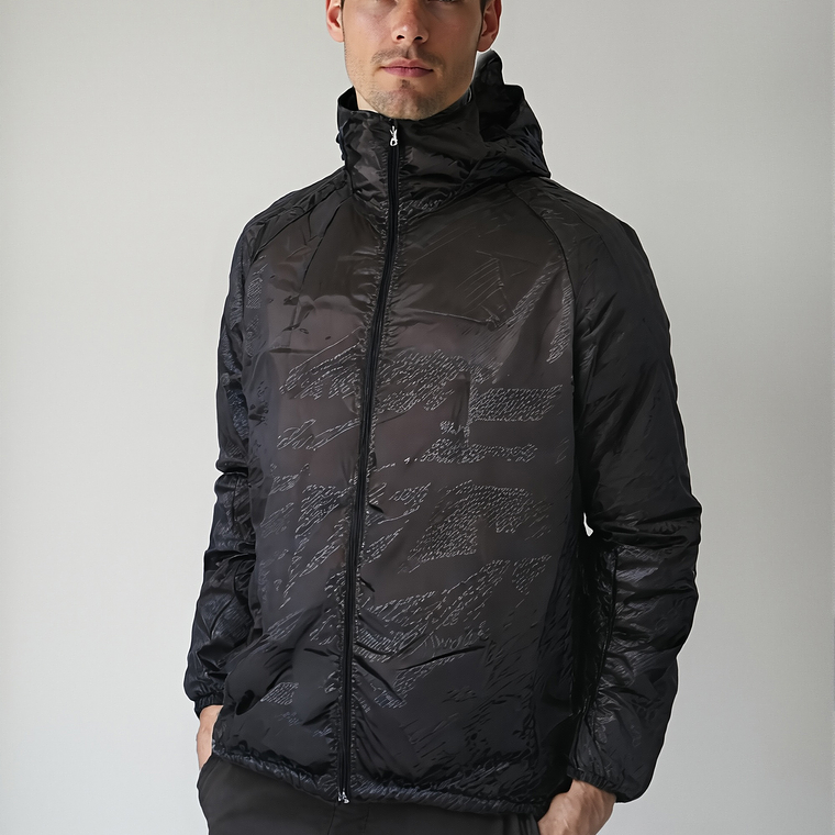 Chaqueta Cortaviento Negro Impermeable Con Gorro Unisex Lightseam 1