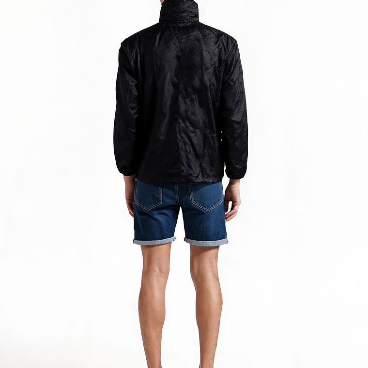 Chaqueta Cortaviento Negro Impermeable Con Gorro Unisex Lightseam 3