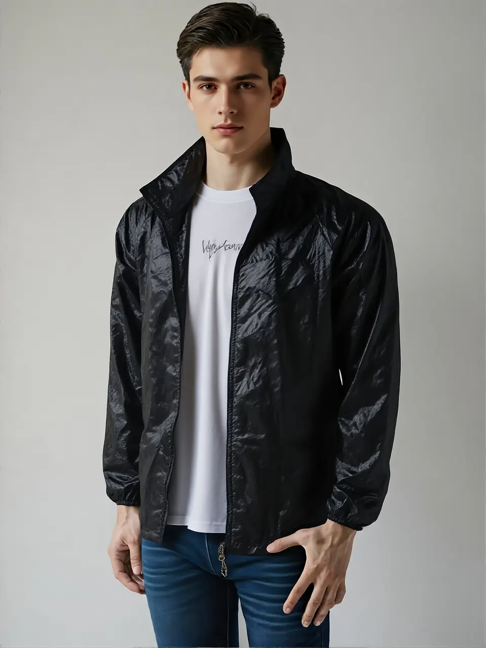 Chaqueta Cortaviento Negro Impermeable Con Gorro Unisex Lightseam 4