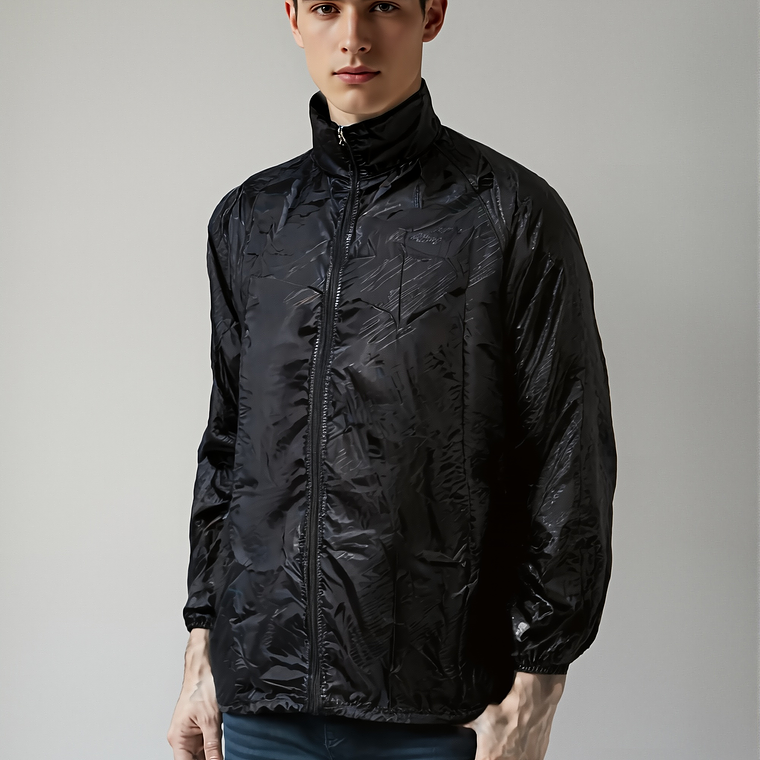 Chaqueta Cortaviento Negro Impermeable Con Gorro Unisex Lightseam 7