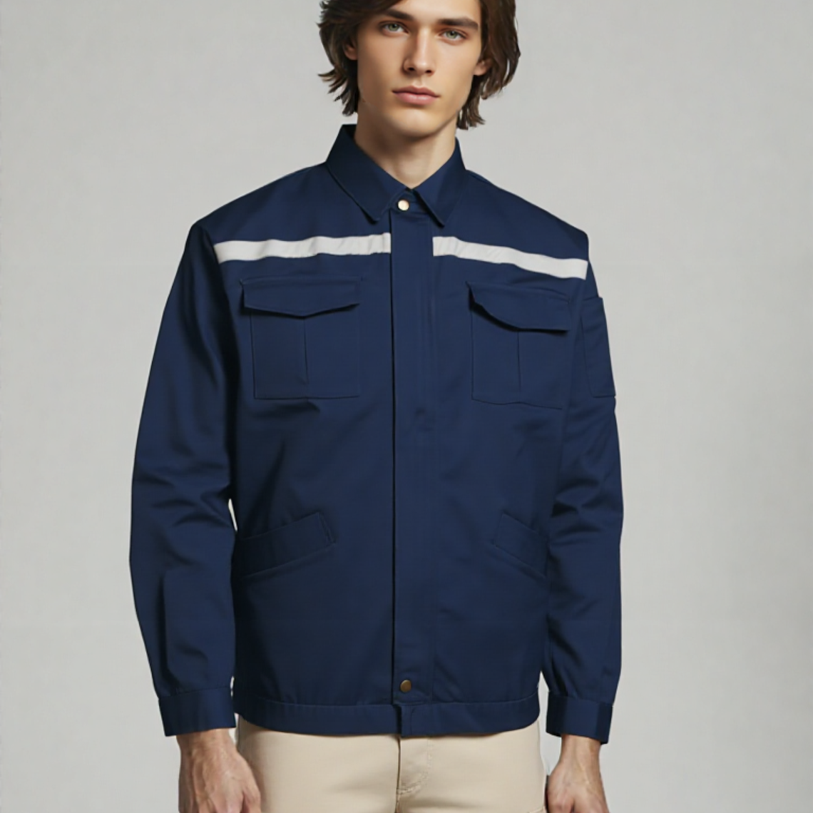 Chaqueta De Trabajo Reflectante Gabardina Azul 4