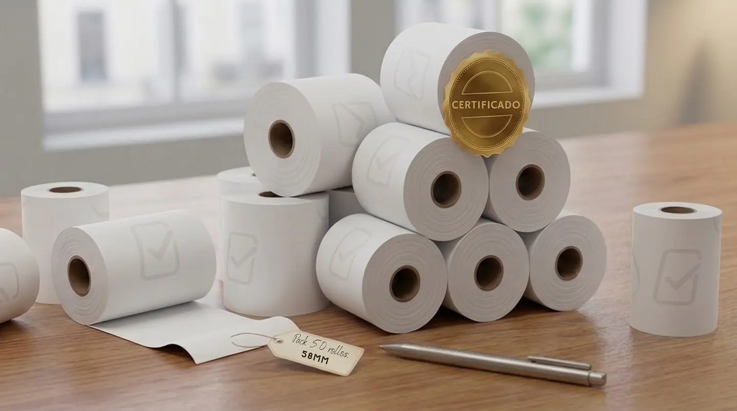 Pack de 50 Rollos de Papel Termico originales tuu 58mm 1