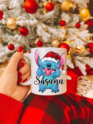 Caneca Cerâmica Natal Personalizada Stitch - Com Nome