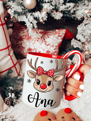 Caneca Cerâmica Natal Personalizada Veadinhos - Com Nome
