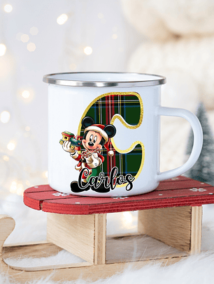 Caneca Esmalte Personalizada Disney Christmas Magic Inicial + Nome