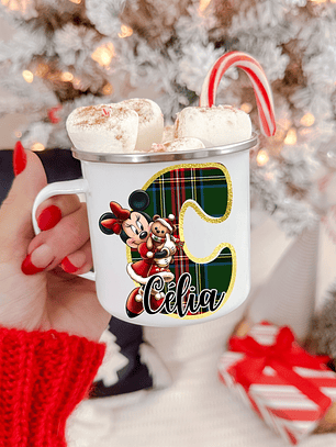 Caneca Esmalte Personalizada Disney Christmas Magic Inicial + Nome