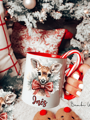 Caneca Cerâmica Natal Personalizada Bambi Winter - Com Nome