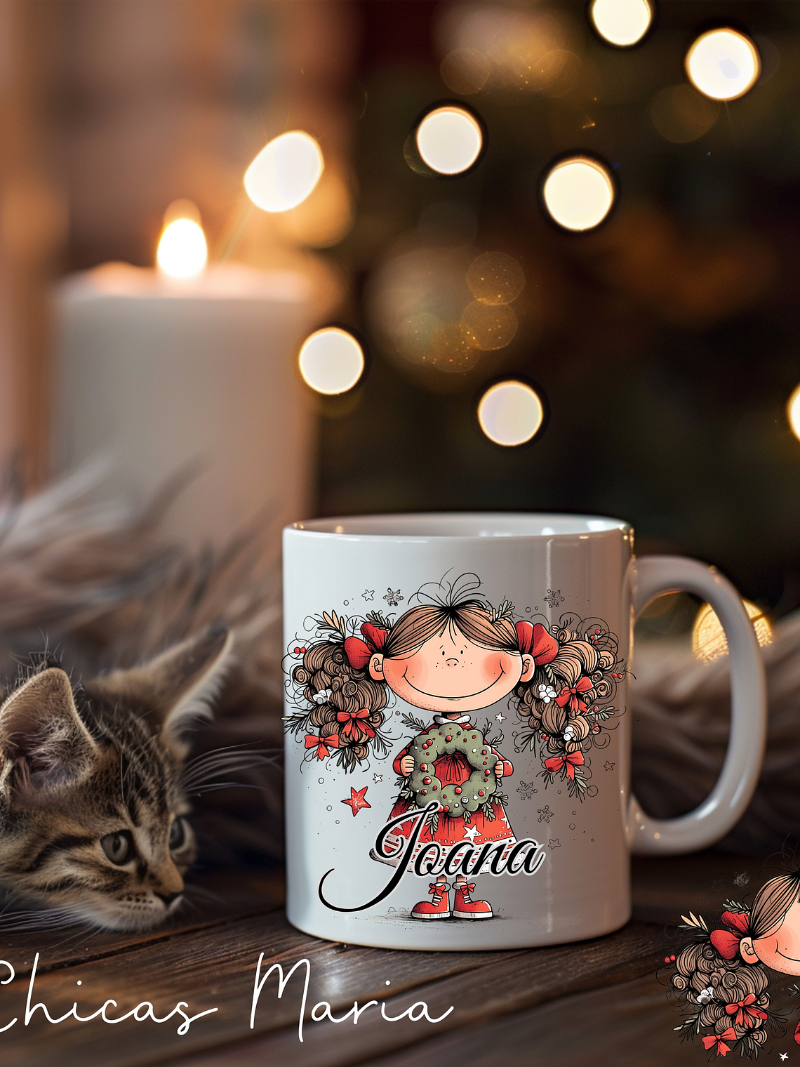 Caneca Cerâmica Natal Personalizada Chicas Maria - Com Nome 7