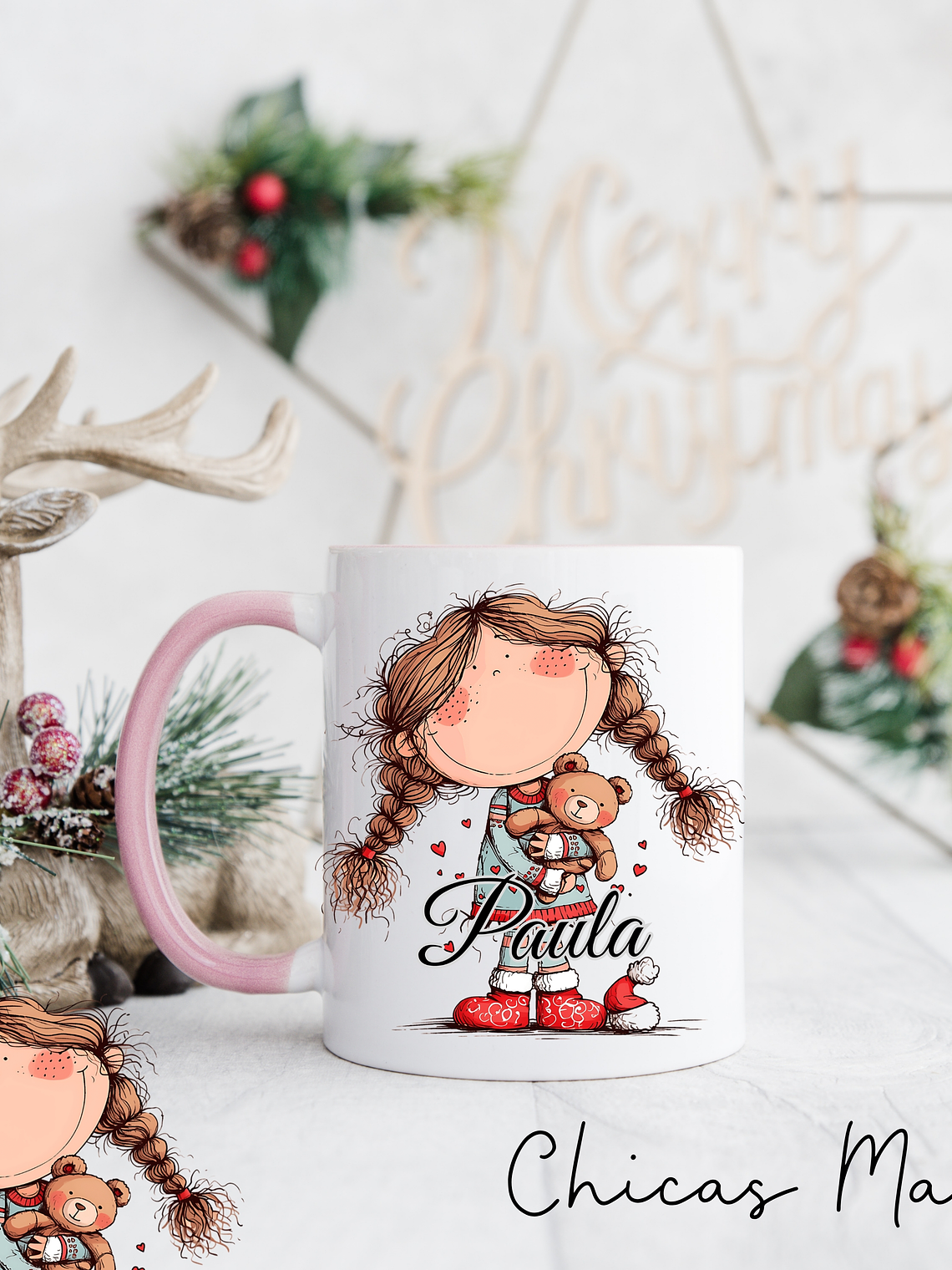 Caneca Cerâmica Natal Personalizada Chicas Maria - Com Nome 4