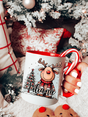 Caneca Cerâmica Natal Personalizada Rena Encantada - Com Nome