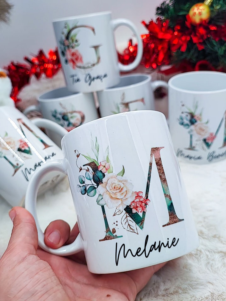 Caneca Cerâmica Natal Personalizada Nome + Inicial 1