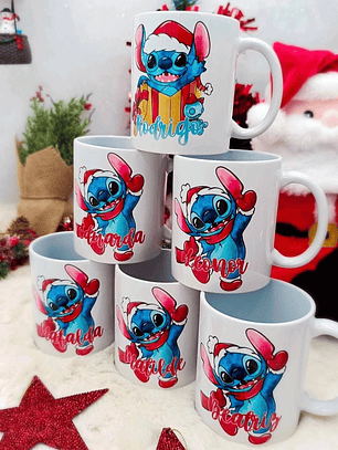 Caneca Cerâmica Natal Personalizada Stitch - Com Nome