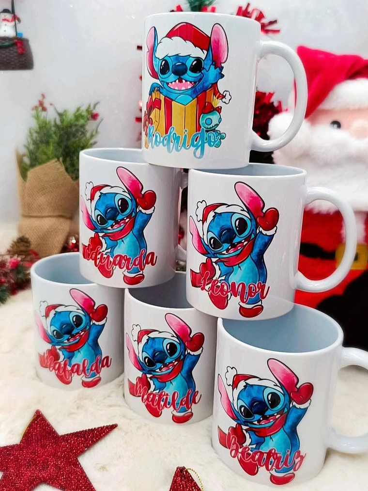 Caneca Cerâmica Natal Personalizada Stitch - Com Nome 1