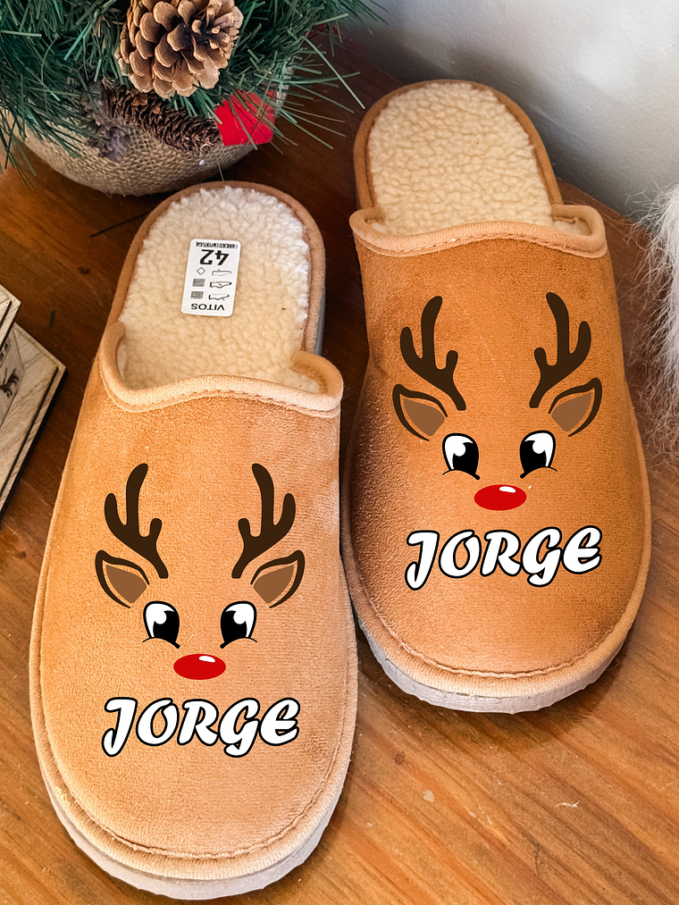 Chinelos Personalizados Natal Renas - Com Nome 1