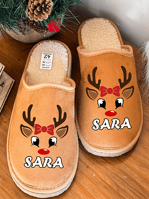 Chinelos Personalizados Natal Renas - Com Nome