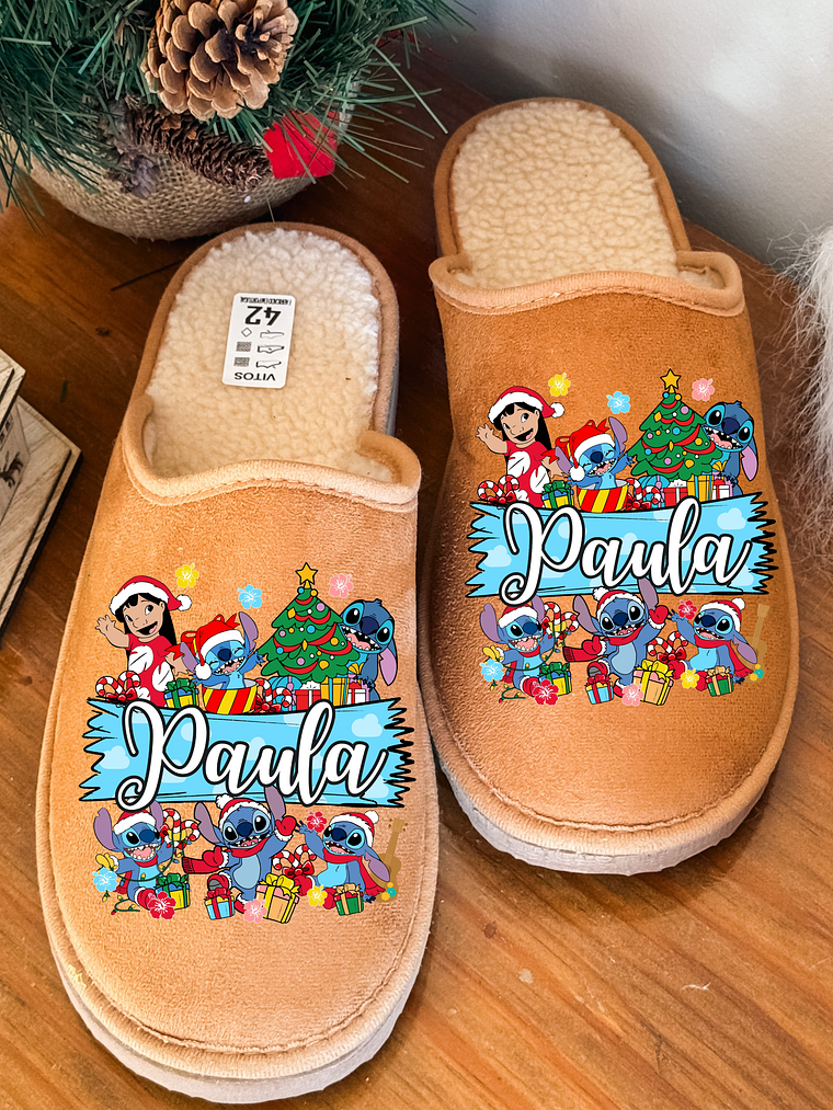 Chinelos Personalizados NATAL NOME + STITCH 1