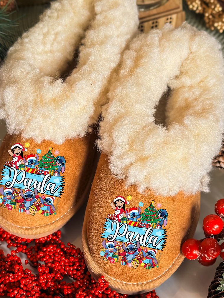 Pantufas Personalizados NATAL NOME + STITCH 1