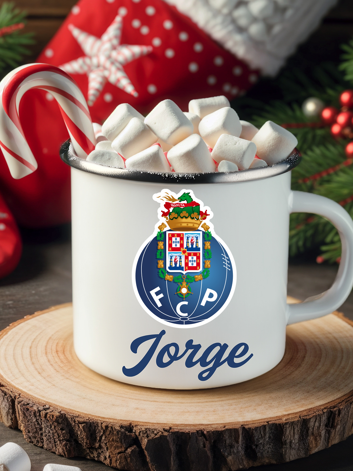Caneca Esmalte Personalizada Natal Clubes + Frase 2