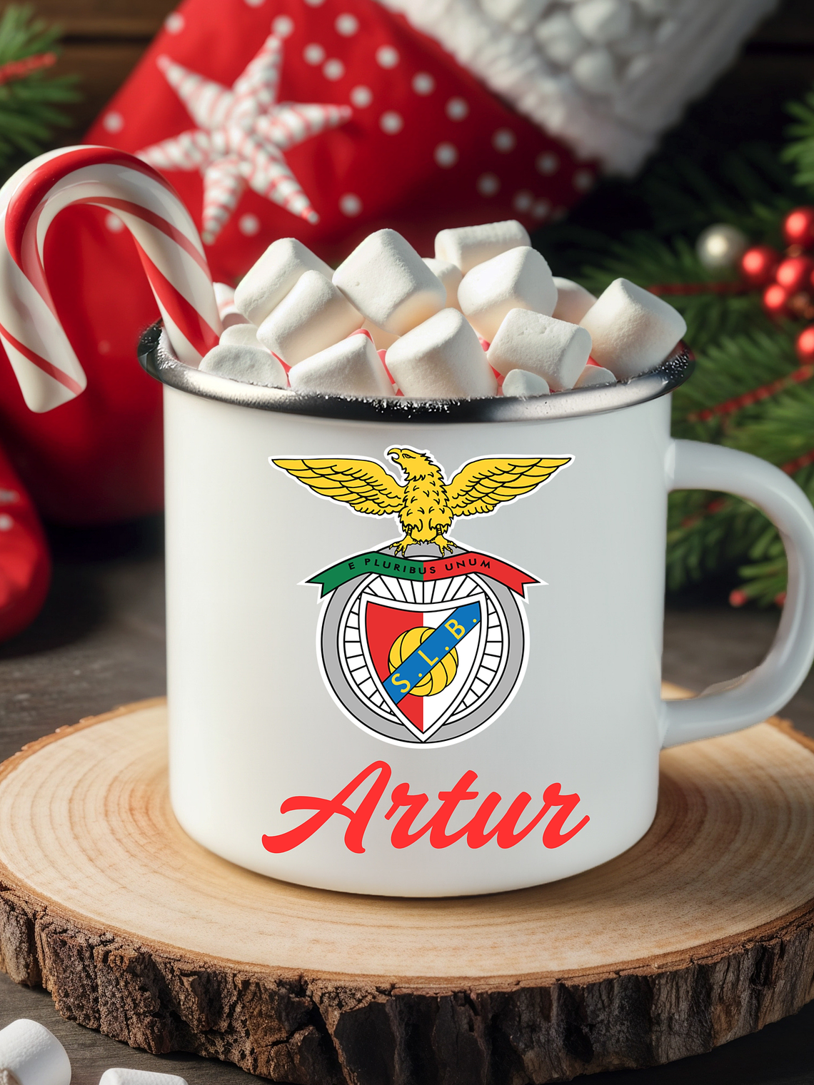 Caneca Esmalte Personalizada Natal Clubes + Frase 1