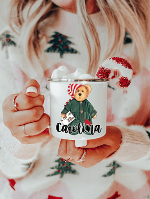 Caneca Esmalte Personalizados Natal Ursinhos – Surpreenda com Carinho