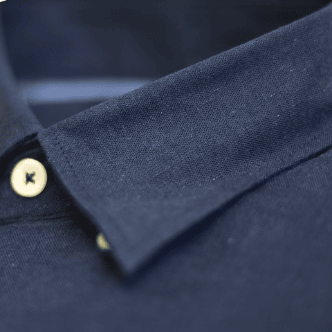 Camisa Lino Manga Larga Azul Marino