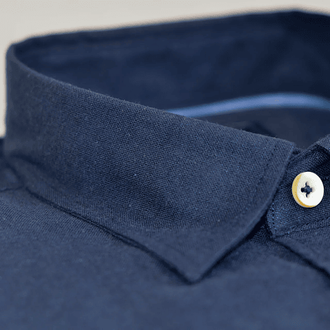 Camisa Lino Manga Corta Azul Marino