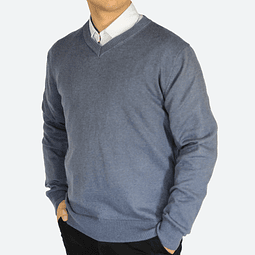 Sweater Cuello V Clásico Azul Denim
