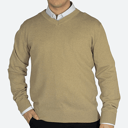 Sweater Cuello V Clásico Beige